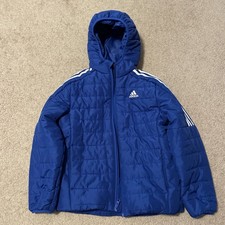 Adidas Essentials Tiro Puffer Jacket Kids Sz Medium 10/12 Hooded Blue Coat
