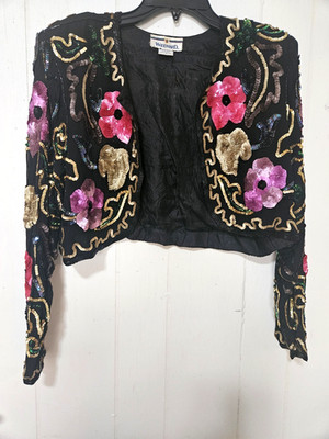 Gorgeous Vintage Woodward Jacket -Multi Sequin Beaded Silk Womens - Sz L