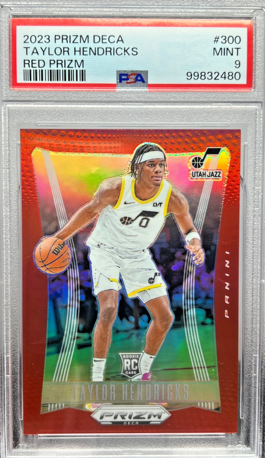 2023 Panini Prizm DECA 300 Taylor Hendricks ROOKIE RED PRIZM /199 PSA 9