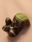 Vintage Solid Brass 2 Finger Ring Green Turquoise 3 Gemstone Settings Size 7 — photo 1