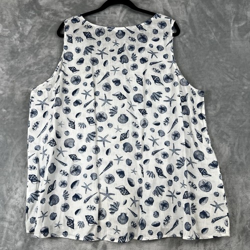 J.Jill Tops Love Linen Plus 3XL Sleeveless SeaShell Printed Blouse Preppy Beach - Picture 3 of 11
