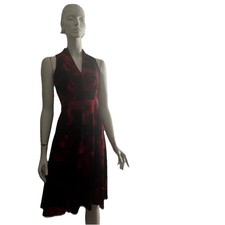 Calvin Klein Black & Red Floral Fit & Flare Sleeveless  Evening dress [Size OP]