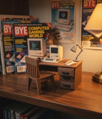 80s Miniature Office Desk Set Macintosh Computer 3D Printed Diorama