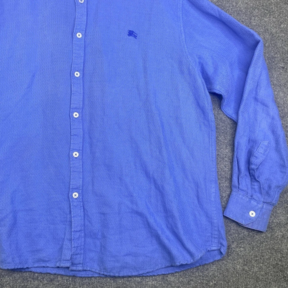 Burberry Brit Shirt Mens 4XL Blue Linen Cotton Button Down Plaid Trim Casual - Image 3 of 4
