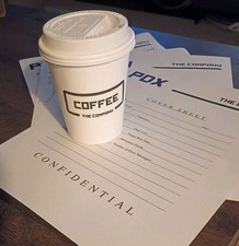 THE LIBRARIANS TV Show Screen Used Props THE COMPANY COFFEE CUP + Stationary