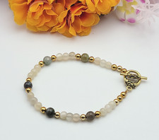 Clear And Multicolor Quartz Beaded Bracelet 7.5" Gold Tone Toggle Clasp Dainty
