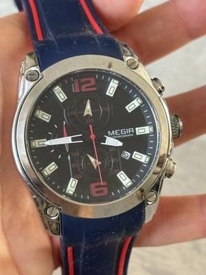 Megir Men's Chronograph Quartz Watch With Date Black Red Model 2063.  (307)