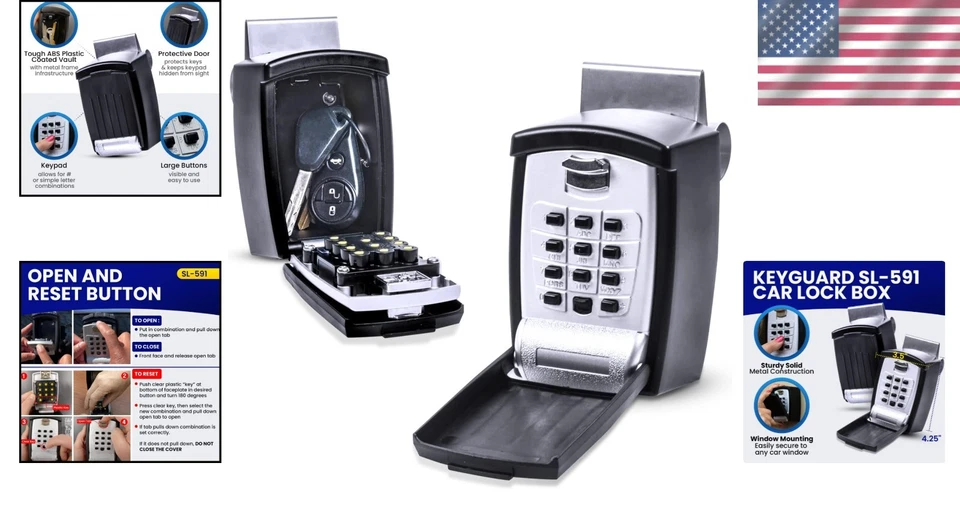 Weather-Resistant Push Button Lock Box for Key Fobs & Valuables - Compact Design - Image 2 of 4