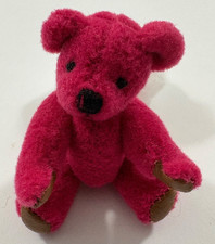 VINTAGE MINIATURE HANDMADE JOINTED PLUSH DARK PINK TEDDY BEAR 2.5  