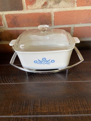 Corningware Cornflower Blue P-4-B W/P-4-C Lid and Chrome Trivet EUC!!!