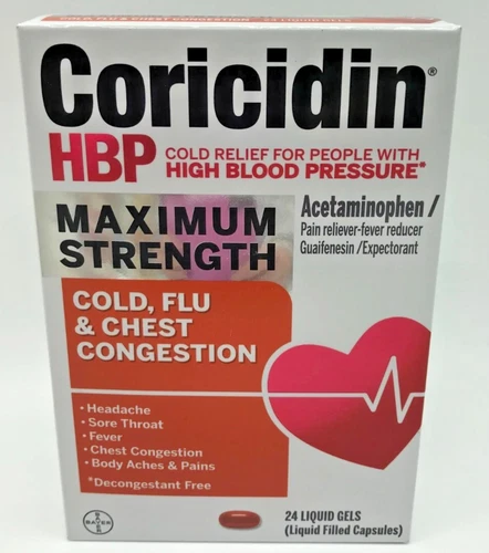CORICIDIN HBP MAXIMUM STRENGTH Cold,Flu&Chest Congestion 24 High Blood Pressure