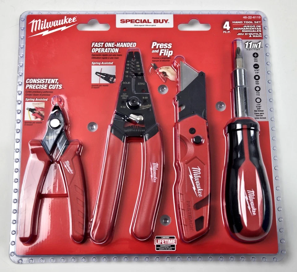 Milwaukee 48-22-6119 Electrician's Hand Tool Set 4-Piece Swing-Lock Wire