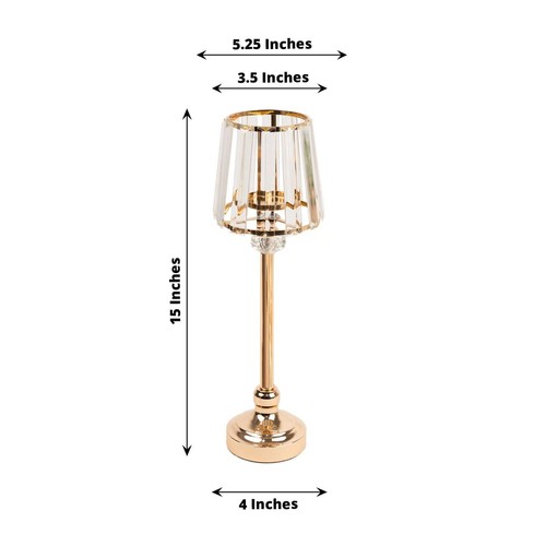 2 GOLD CLEAR 15" Metal Votive CANDLE HOLDERS Crystal Glass Lamp Shade Events - Picture 4 of 8