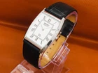 Vintage Seiko Quartz Barrel Tank Roman White Dial Black Leather Band Wrist Watch