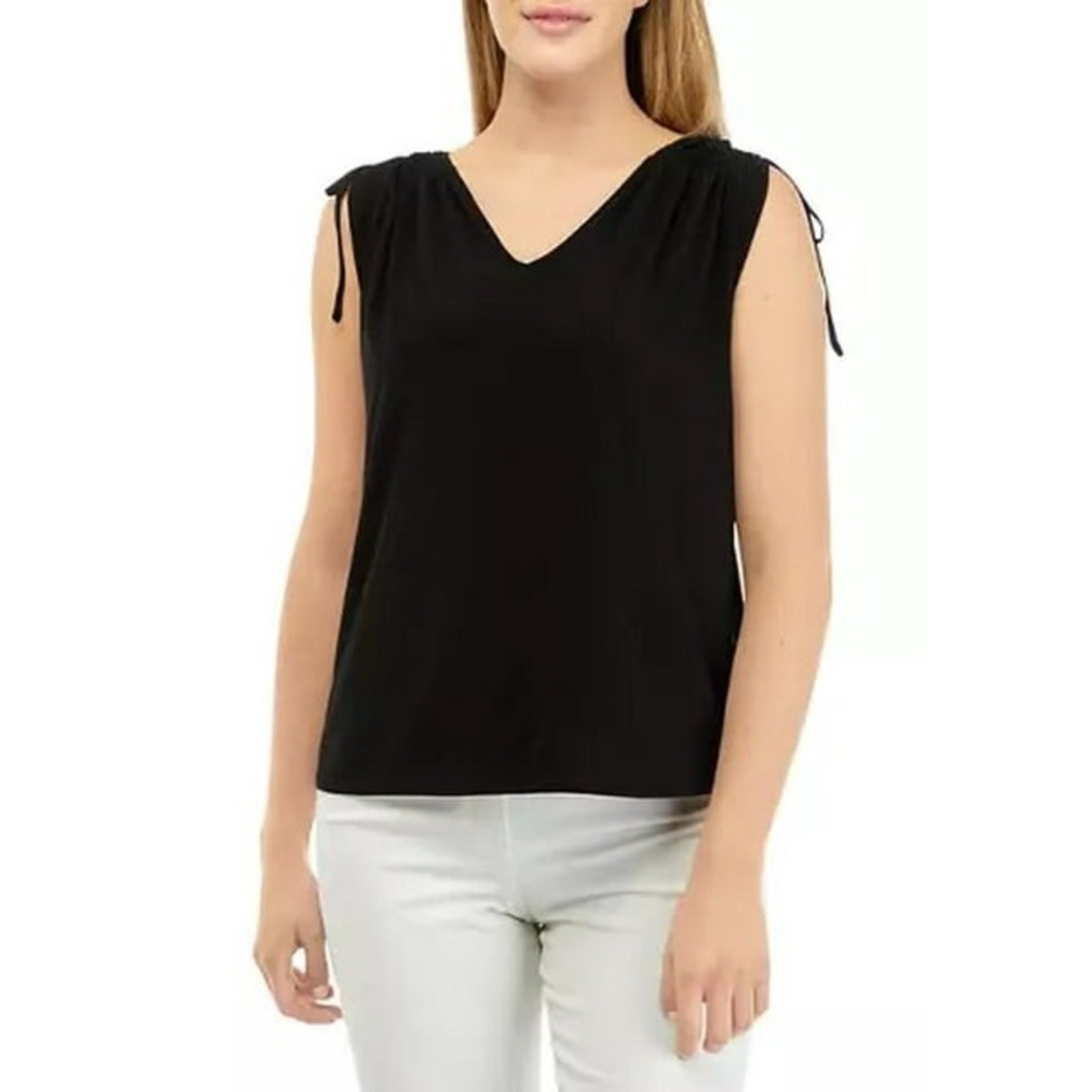 Vince Camuto Tie Shoulder V-Neck top rich black NWT Retail $69 - S