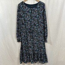Talbots Blue Floral Fit Flare Midi Ruffle Hem Dress Womens Sz 16 Career Colorful
