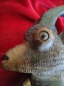 SUPERB Antique Black Forest Nutcracker Hand Carved Ibex w/Glass Eyes German Alps