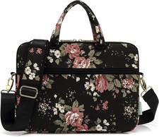 15-15.6 Inch Black C Rose Patten Shoulder Messenger Bag for Laptops and Tablets