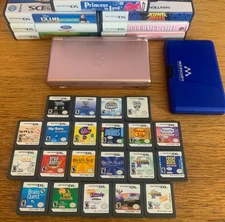 Nintendo DS Lite Metallic Rose Pink Handheld with 28 DS Games