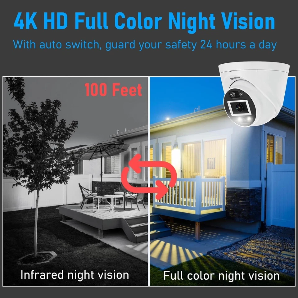 JideTech UltraHD 4K PoE Full Metal 8MP Turret IP Camera Two Way Audio RTMP Color - Image 4 of 4