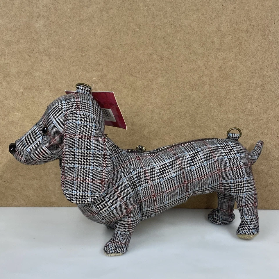 Fuzzy Nation Dog Lover Purse Plaid Dachshund Wiener Dog Shaped - NO STRAP - Image 3 of 4