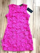 NWT Fashion Nova Bright Pink Floral Lace Appliques Mini Dress Women's Size Small