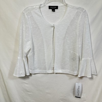 NWT Perceptions New York Women's Large White Sheer Top Drape Cardigan Gauze NEW