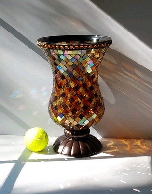PartyLite Global Fusion Stained Glass Mosaic Hurricane Candle Holder 12''