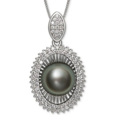 Sterling Silber schwarze Tahitiperle Anhänger Halskette MACYS