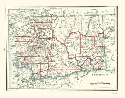 Historic State Map - Washington - Rathbun 1893 - Vintage Wall Art