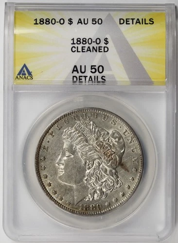 1880-O Morgan Dollar $1 AU 50 Details Cleaned ANACS