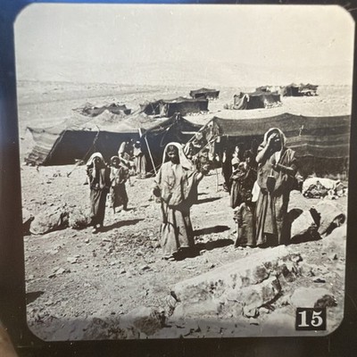 Antique Magic Lantern Glass Slide Nomads Bedouin Tent Village Holy Land