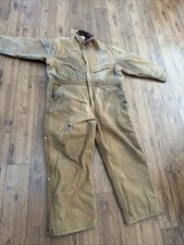 VTG 80  S Carhartt Coveralls Mens 52 Short Brown Duck Canvas Quilt Lined USA