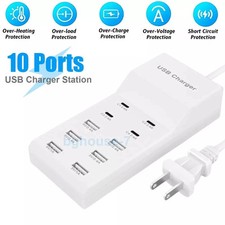 10-Port Multi USB C Charger Station Wall Type C Fast Charging Adapter For iPhone