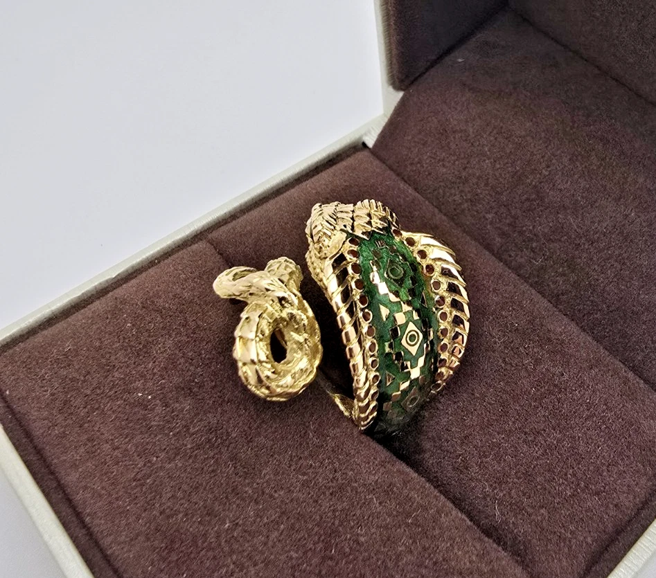 Anillo Cobra Vintage Alexis Bittar 18K Esmalte Policromado y Rubí Enrollado, Talla 6,5-7 Foto 3 de 4