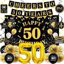 50th Birthday Decorations for Men Women, Blac...