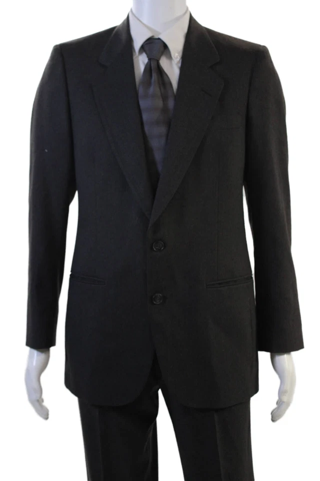 Traje Pierre Cardin Paris Para Hombres 2 Piezas Negro Mezcla Lana Botón Talla 39 Foto 2 de 4