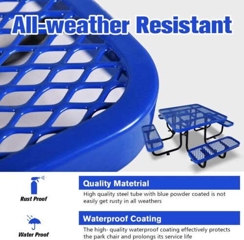 46" Expanded Metal Picnic Table with Umbrella Hole Heavy Duty Square Table - Picture 5 of 12