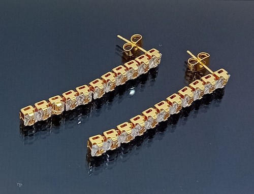 18K Gold Filled Stunning Italian Dangle 18ct GF Simulated Diamond Earrings 50mm - Picture 9 of 12