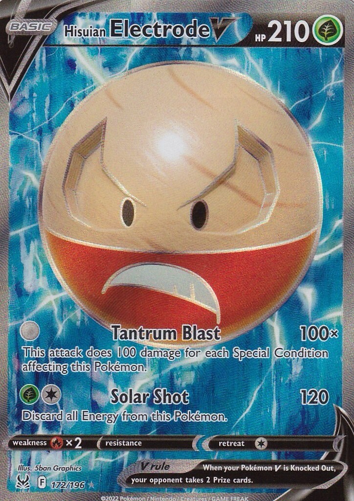Hisuian Electrode V 172/196 Lost Origin Full Art Holo Ultra Rare Pokemon Card NM