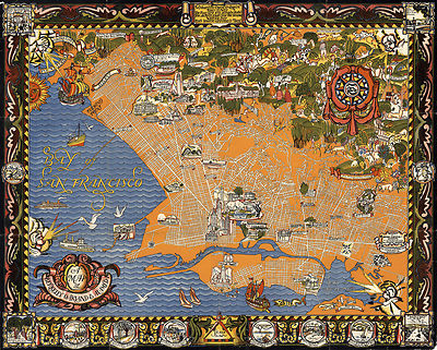 Early Art Deco Map Berkeley Oakland Alameda California Wall Art Poster History