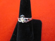 SIZE 12 14KT WHITE GOLD EP CELTIC IRISH CLADDAGH RING
