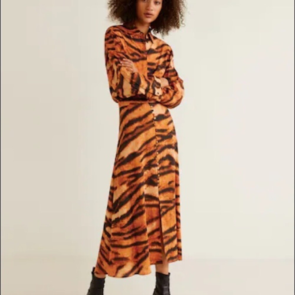 mango tiger print midi huna dress 4 | eBay