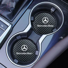 2Pcs Carbon Fiber Texture Car Cup Holder Coaster Anti-slip Mat for Mercedes Benz