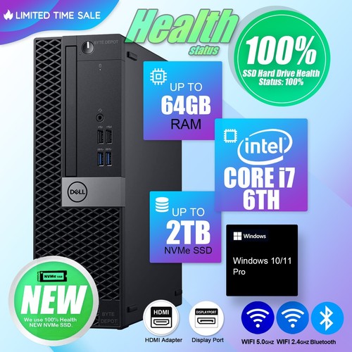 DELL Desktop Computer PC i7,Up to 64GB RAM, 2TB m.2 SSD, Windows 11/10, WiFi - 第 1/6 張圖片