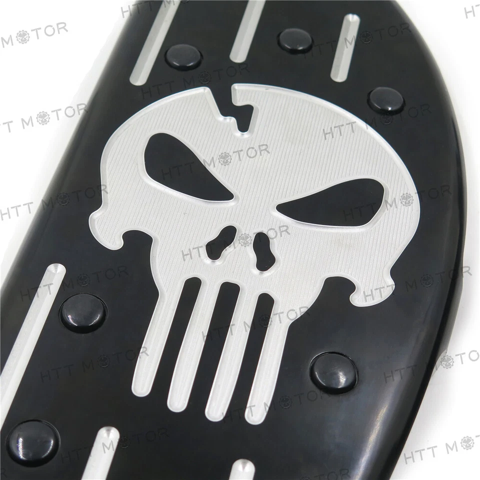 Tablero de piso estirado negro Skull Driver para Harley Touring Softail FL Dyna FLD Foto 2 de 4