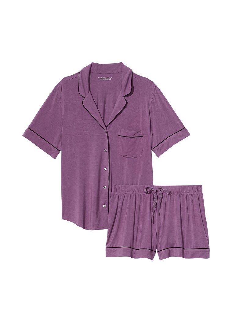 ❤ NEW! Victoria's Secret Soft Purple Modal Button Top Shorts PJ Pajama  Set L ❤