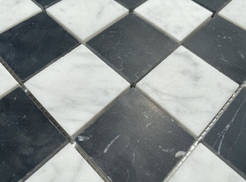 C251XH Carrara White Black Marble Checkerboard Chess Mosaic Tile Honed - Picture 6 of 8