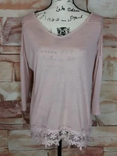 Pink Rose Women's 3/4 Sleeve Dusty Pink Floral Lace Trim Blouse Tops Size M