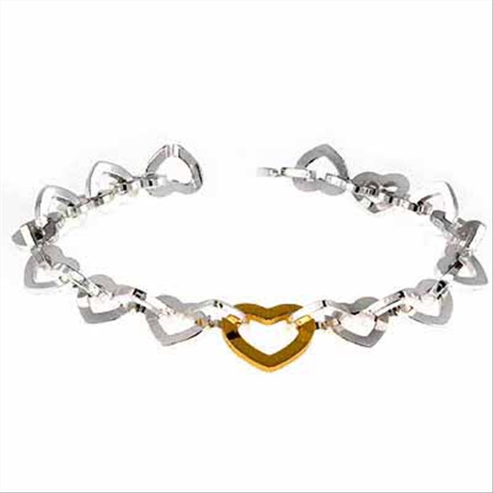 925 Silver Two-Tone Open Heart Linked Bracelet | eBay display picture 1